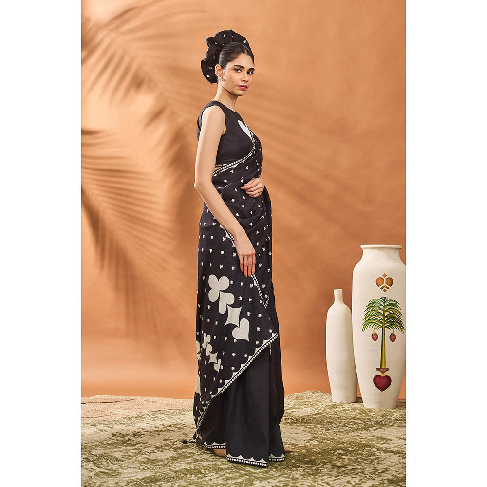 Masaba Black All Fours Saree with Unstitched Blouse