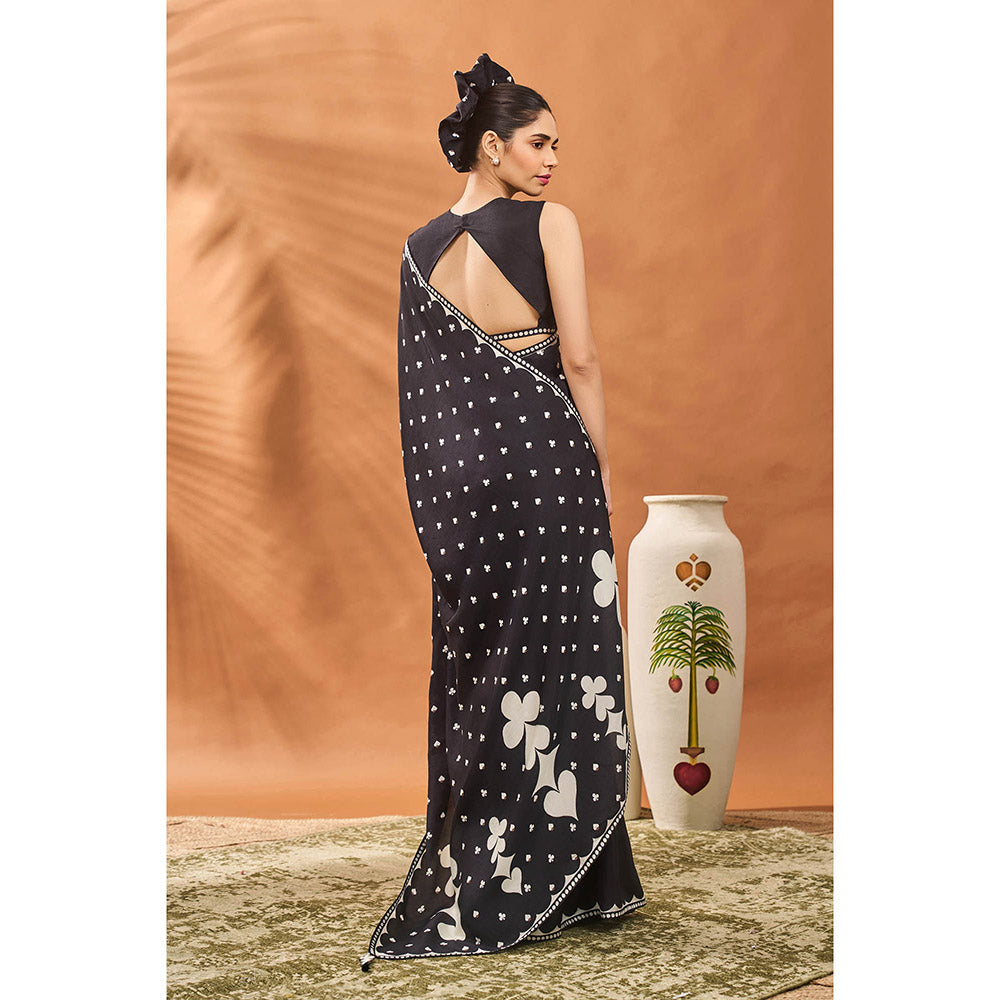 Masaba Black All Fours Saree with Unstitched Blouse