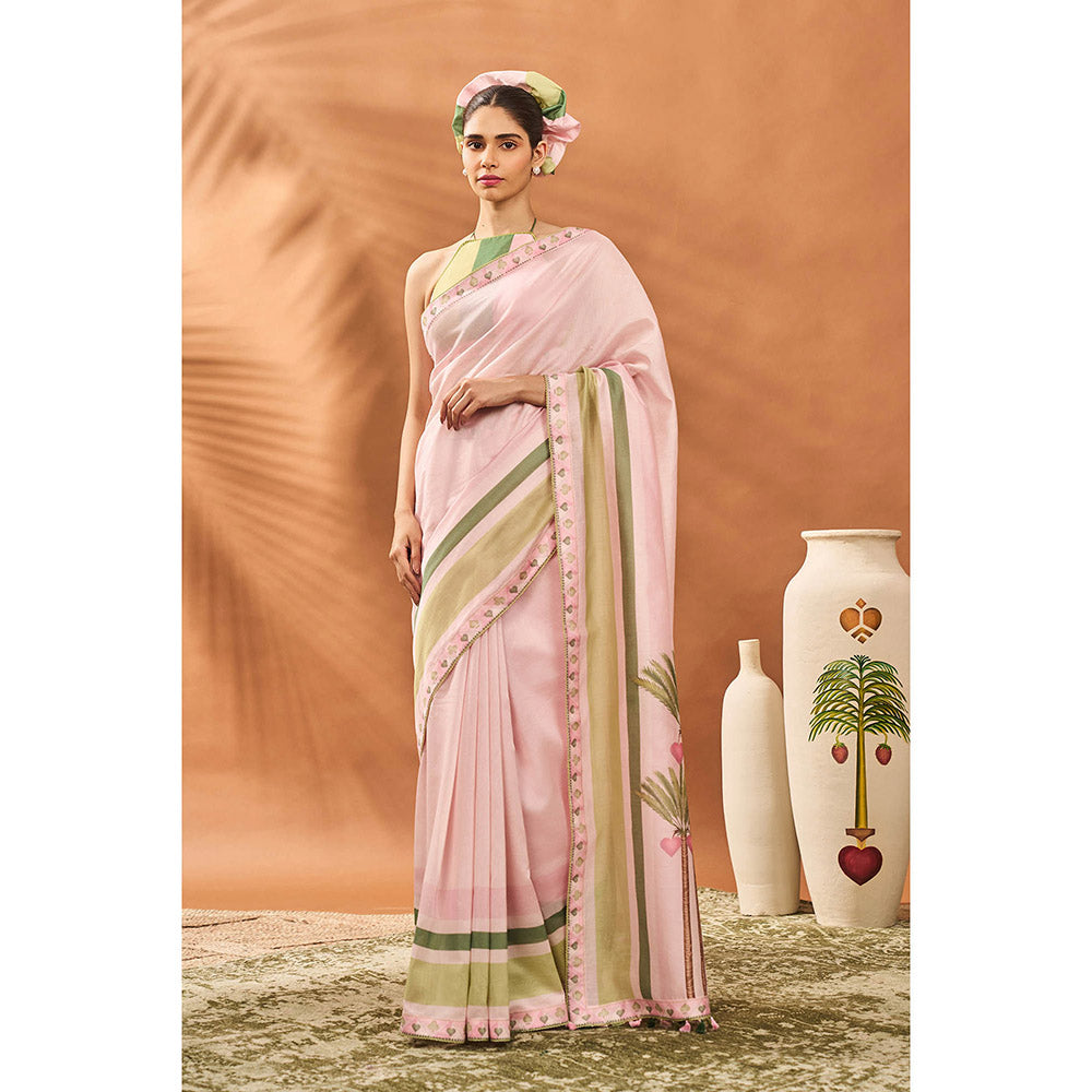 Masaba Pink Blooming Board Saree with Unstitched Blouse