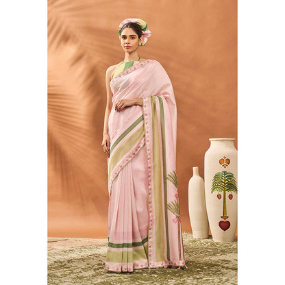Masaba Pink Blooming Board Saree with Unstitched Blouse