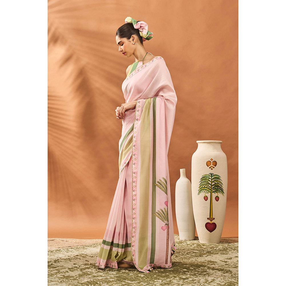 Masaba Pink Blooming Board Saree with Unstitched Blouse