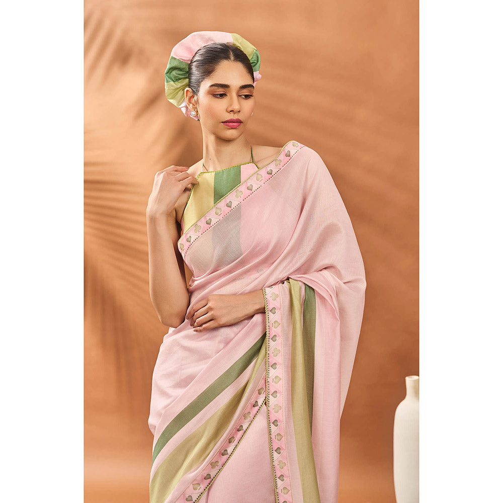 Masaba Pink Blooming Board Saree with Unstitched Blouse