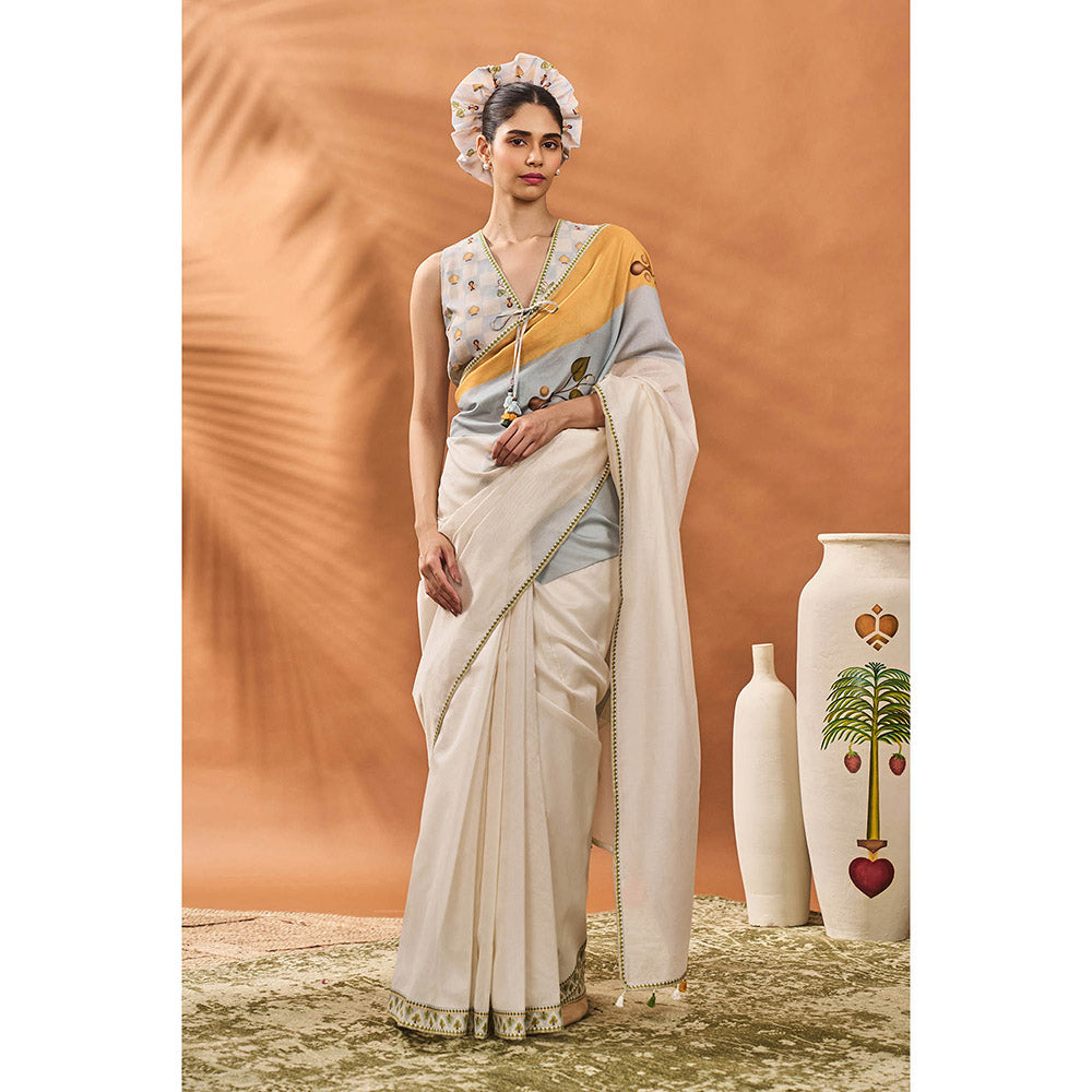 Masaba Ivory Garden Grid Saree with Unstitched Blouse
