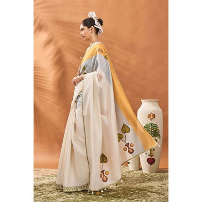 Masaba Ivory Garden Grid Saree with Unstitched Blouse
