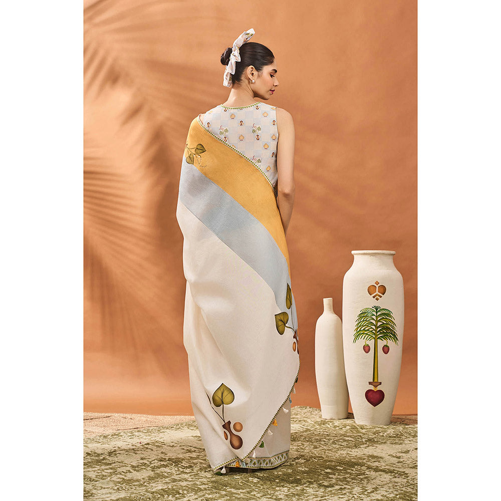 Masaba Ivory Garden Grid Saree with Unstitched Blouse