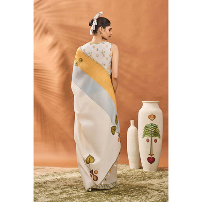 Masaba Ivory Garden Grid Saree with Unstitched Blouse
