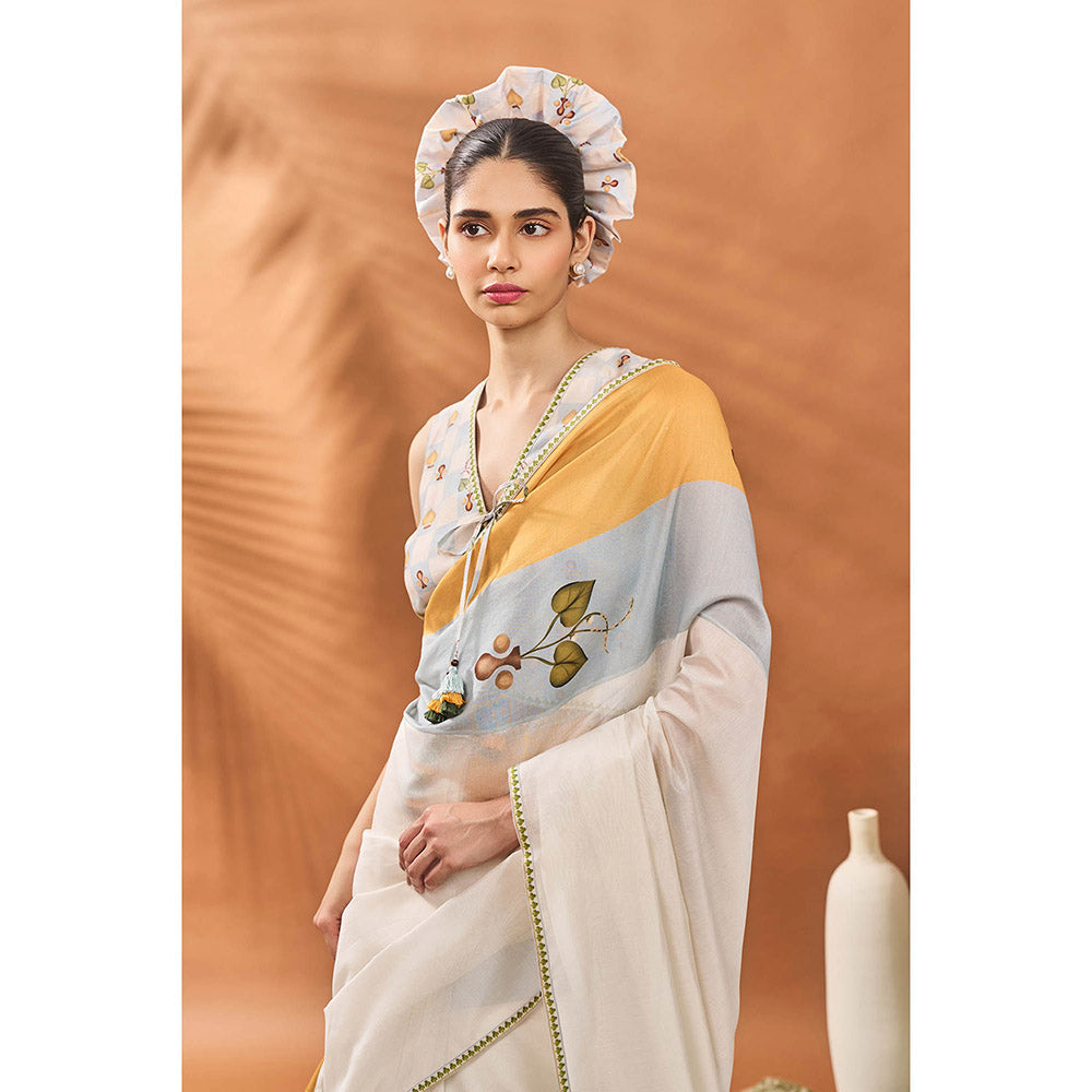 Masaba Ivory Garden Grid Saree with Unstitched Blouse