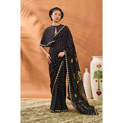 Masaba Black Saree with Unstitched Blouse and Cape