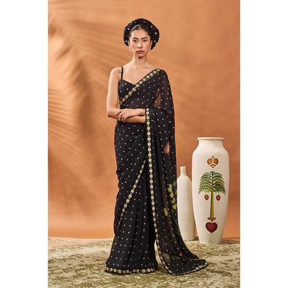 Masaba Black Saree with Unstitched Blouse and Cape