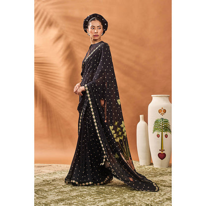 Masaba Black Saree with Unstitched Blouse and Cape