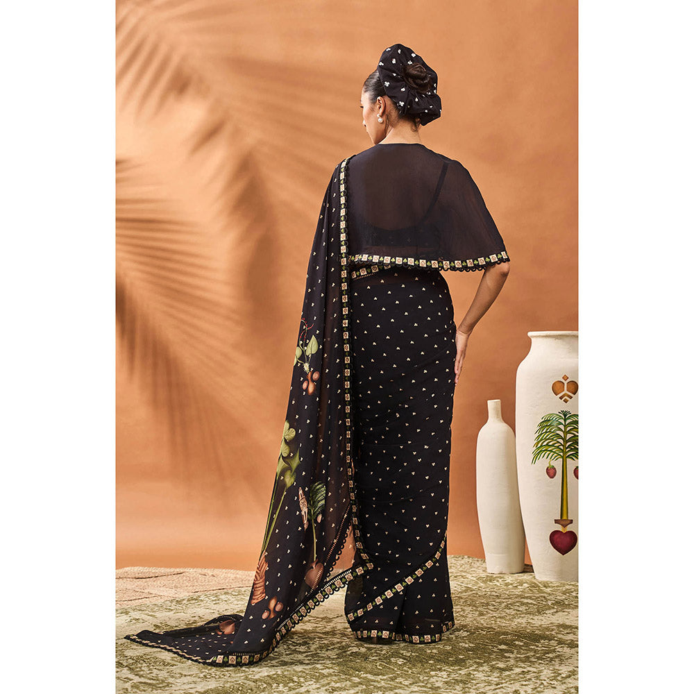 Masaba Black Saree with Unstitched Blouse and Cape
