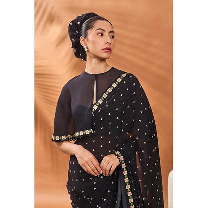 Masaba Black Saree with Unstitched Blouse and Cape