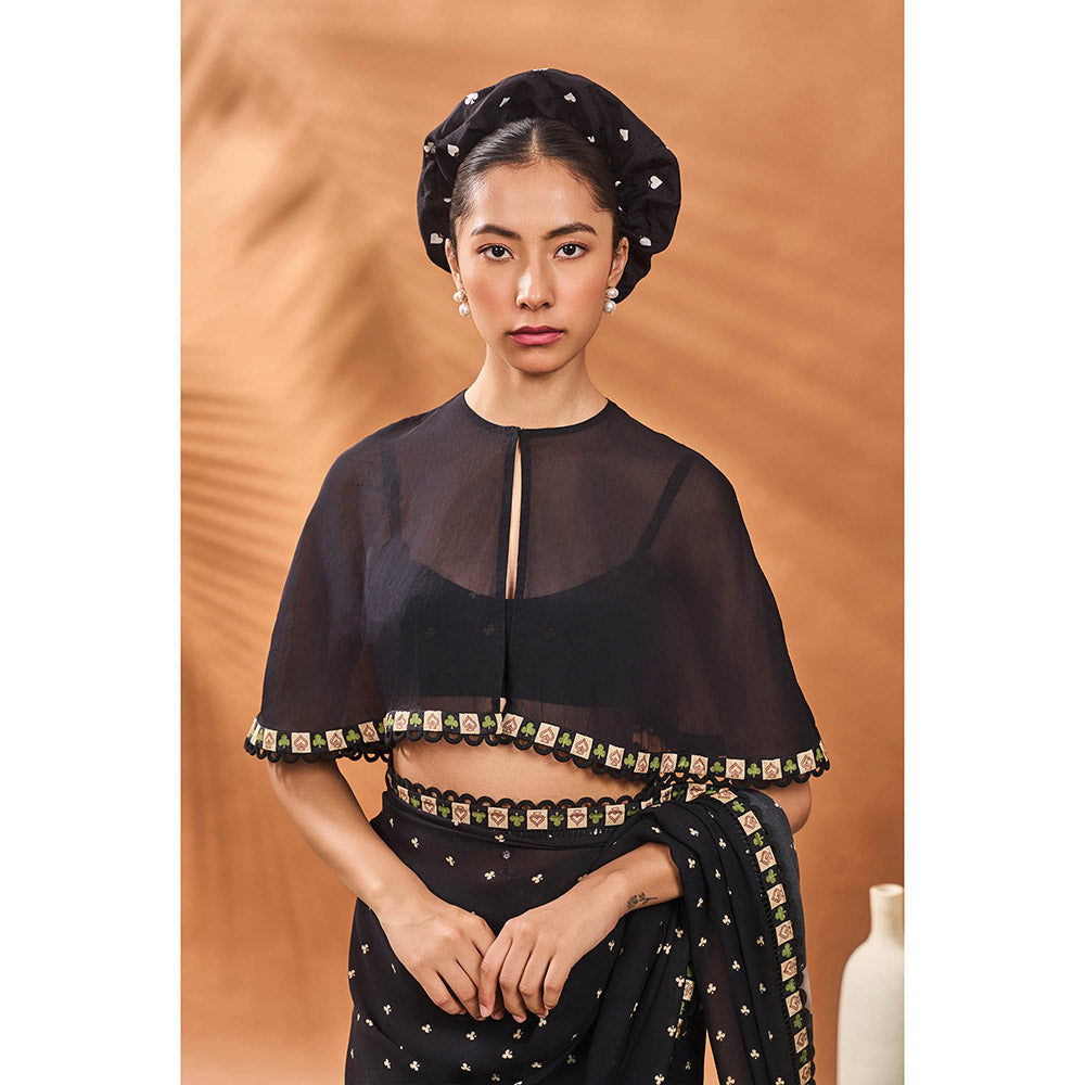 Masaba Black Saree with Unstitched Blouse and Cape