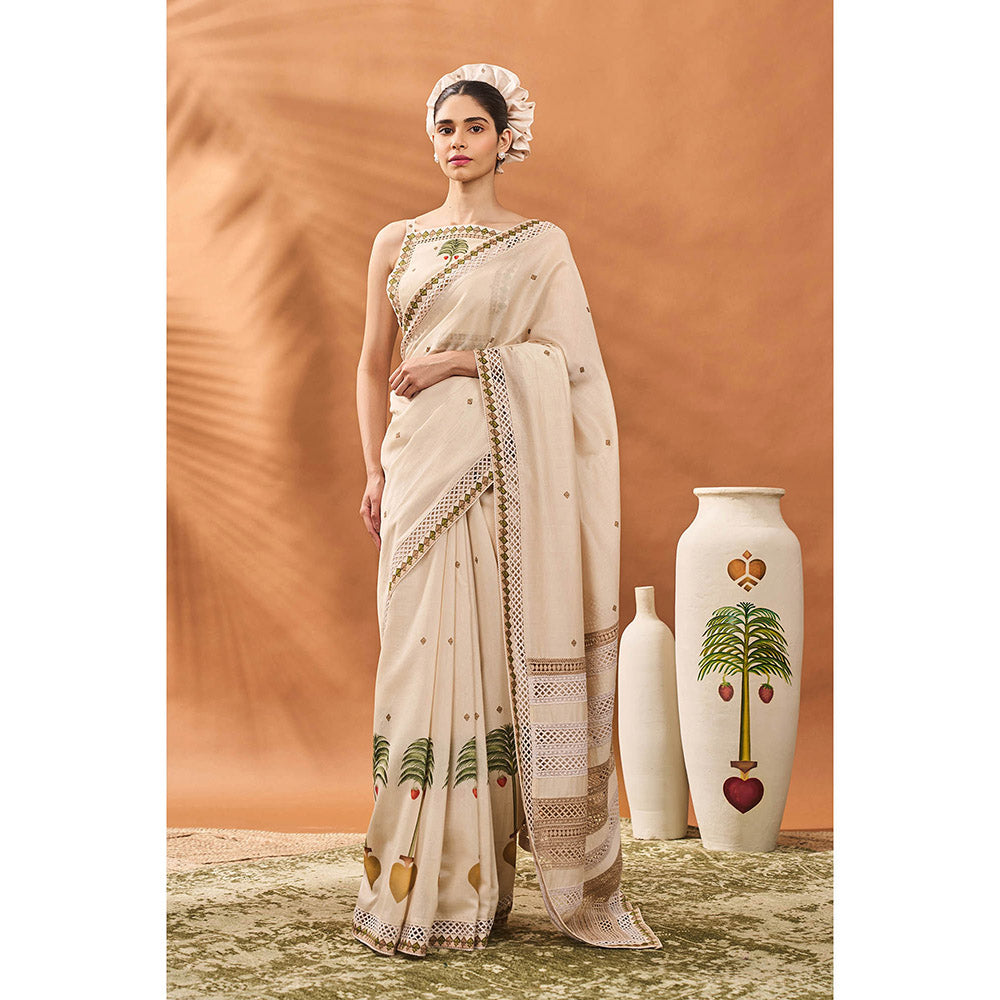 Masaba Ivory Tree Of Hearts Saree with Unstitched Blouse