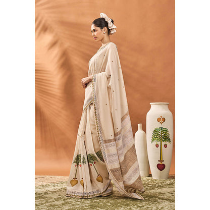 Masaba Ivory Tree Of Hearts Saree with Unstitched Blouse