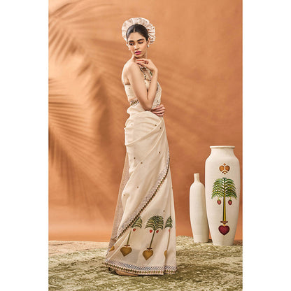 Masaba Ivory Tree Of Hearts Saree with Unstitched Blouse