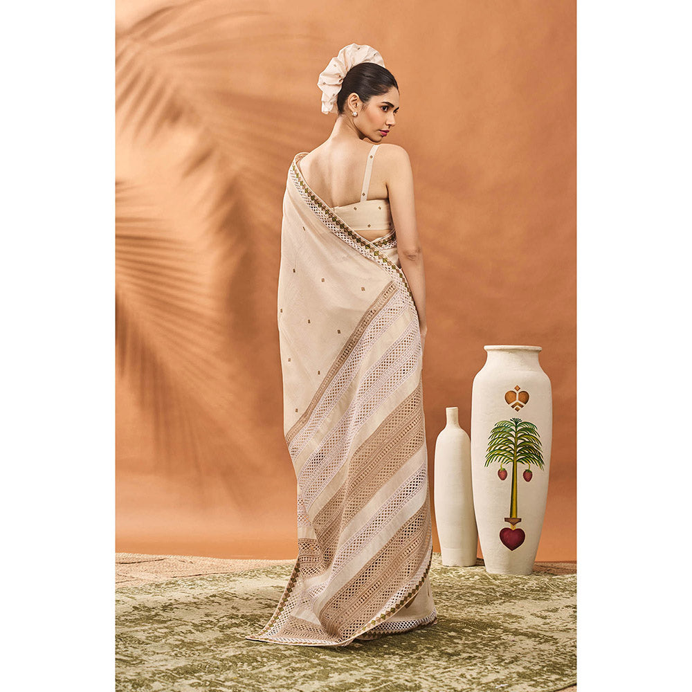 Masaba Ivory Tree Of Hearts Saree with Unstitched Blouse