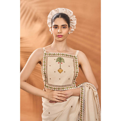 Masaba Ivory Tree Of Hearts Saree with Unstitched Blouse