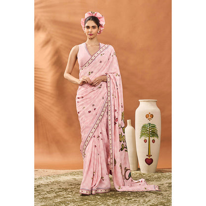 Masaba Pink Checkers Spade Bloom Saree with Unstitched Blouse