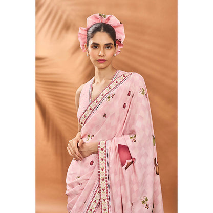 Masaba Pink Checkers Spade Bloom Saree with Unstitched Blouse