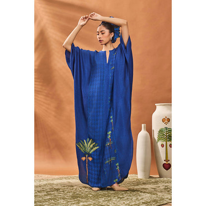 Masaba Navy Blue Navy Blooming Board Kaftan Dress