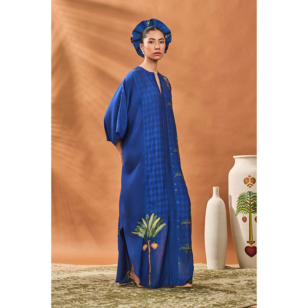 Masaba Navy Blue Navy Blooming Board Kaftan Dress
