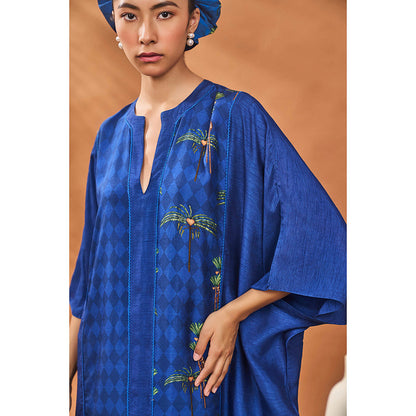 Masaba Navy Blue Navy Blooming Board Kaftan Dress