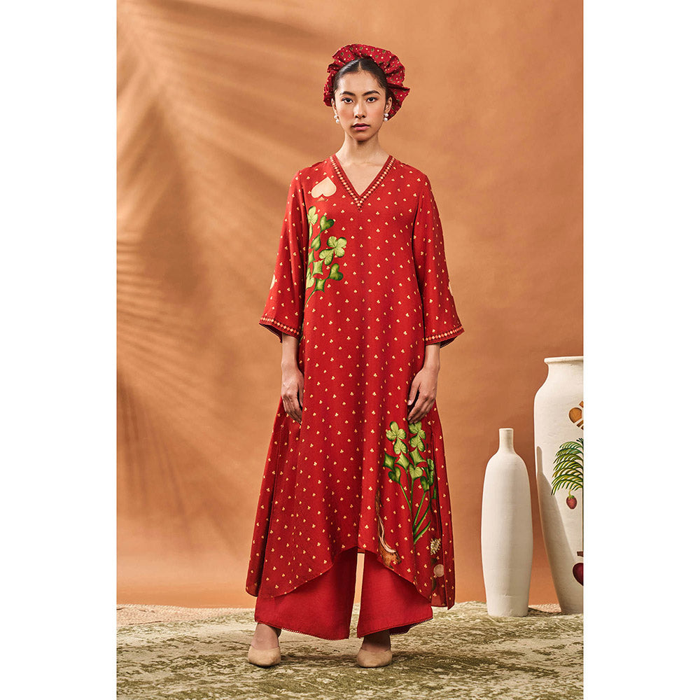 Masaba Red Spade Blossom Kurta with Palazzo (Set of 2)