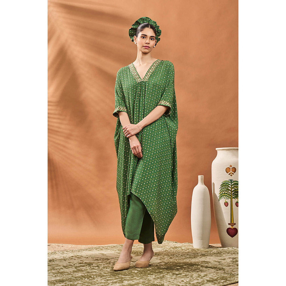 Masaba Green Tree Of Hearts Kaftan with Pant (Set of 2)
