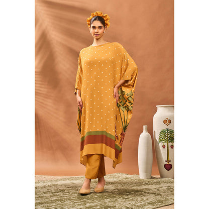 Masaba Yellow Spades Blossom Kaftan with Pant (Set of 2)