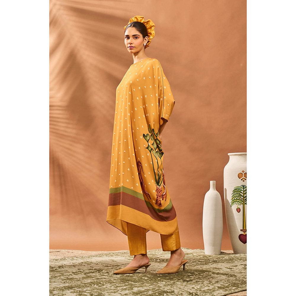 Masaba Yellow Spades Blossom Kaftan with Pant (Set of 2)