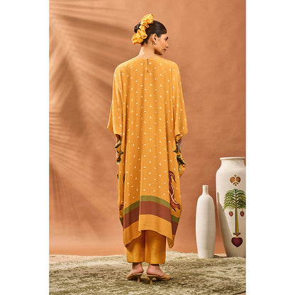 Masaba Yellow Spades Blossom Kaftan with Pant (Set of 2)