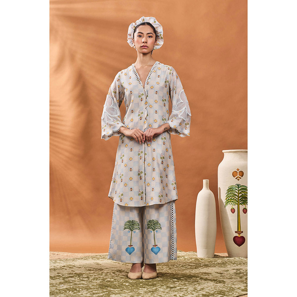 Masaba Powder Blue Checkers Kurta with Palazzo (Set of 2)
