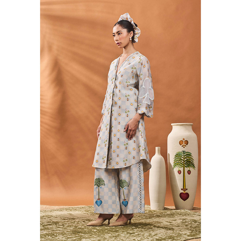 Masaba Powder Blue Checkers Kurta with Palazzo (Set of 2)