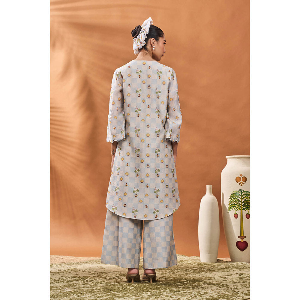 Masaba Powder Blue Checkers Kurta with Palazzo (Set of 2)
