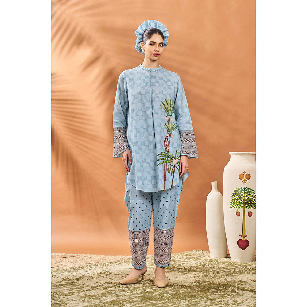 Masaba Blue Blooming Board Tunic with Pant (Set of 2)