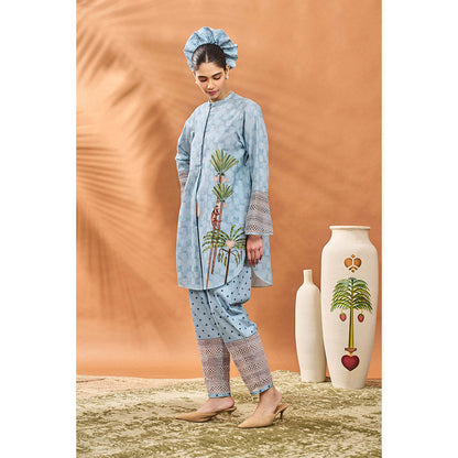 Masaba Blue Blooming Board Tunic with Pant (Set of 2)