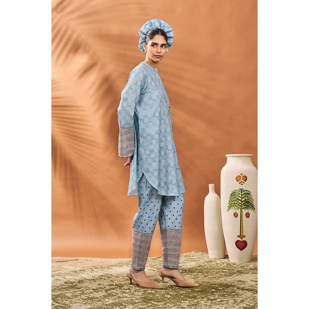 Masaba Blue Blooming Board Tunic with Pant (Set of 2)