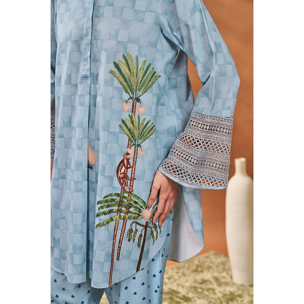 Masaba Blue Blooming Board Tunic with Pant (Set of 2)