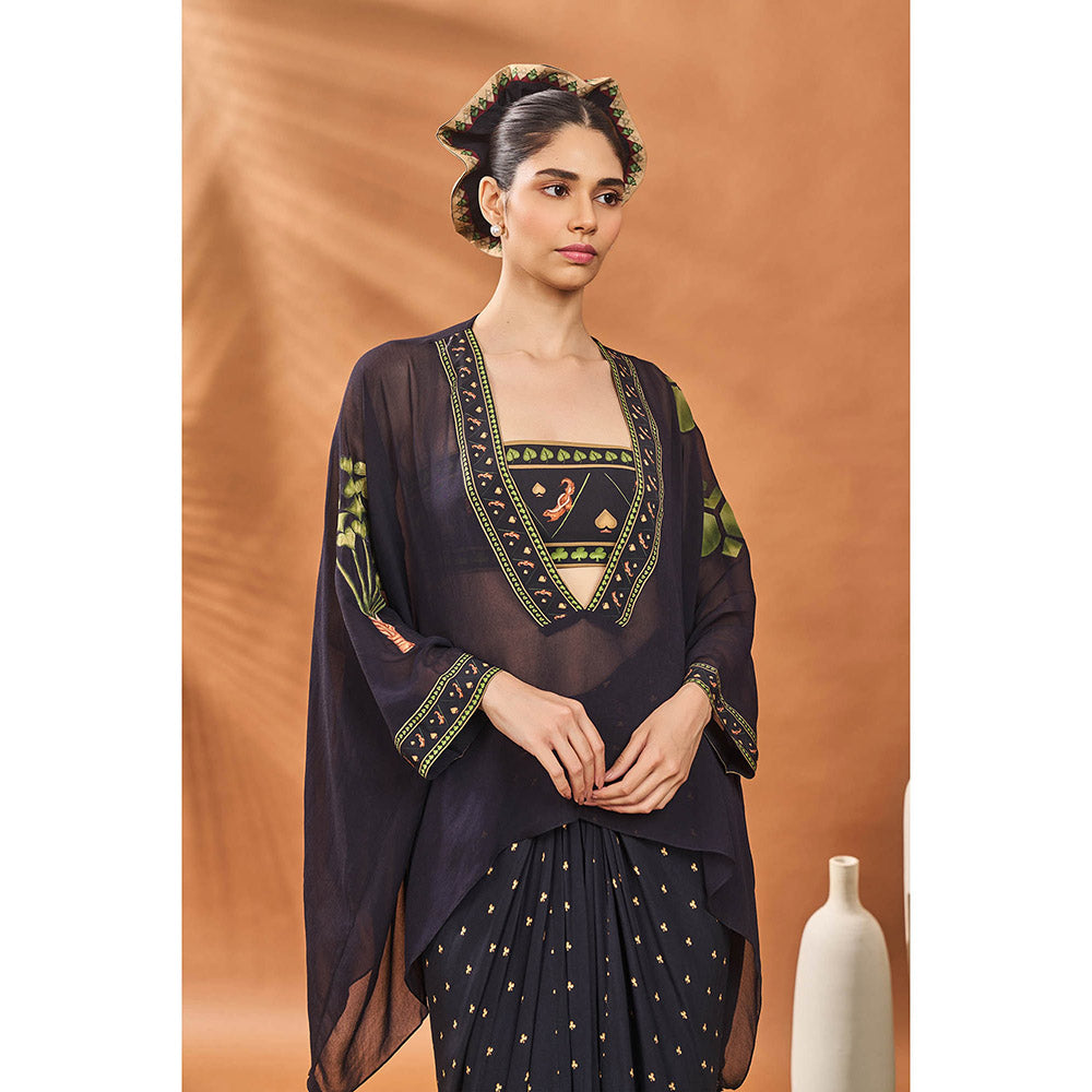 Masaba Black Bustier with Top and Skirt (Set of 3)