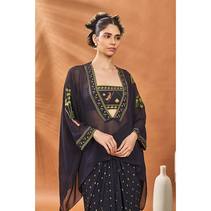 Masaba Black Bustier with Top and Skirt (Set of 3)