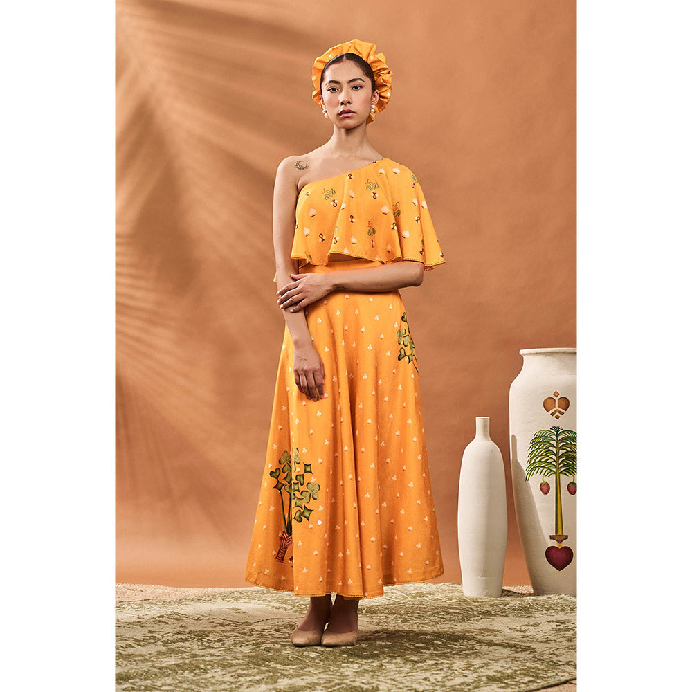 Masaba Yellow Spade Blossom Top with Skirt (Set of 2)