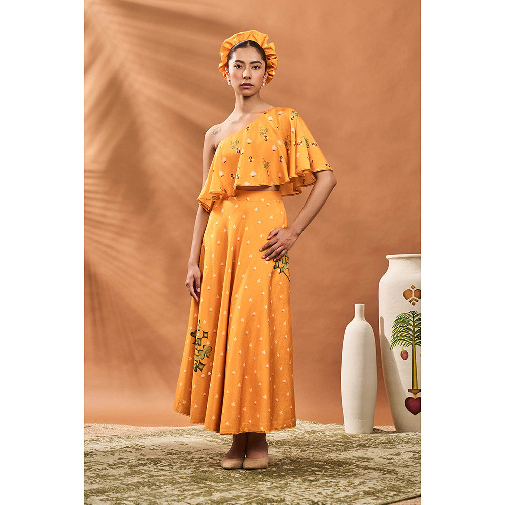 Masaba Yellow Spade Blossom Top with Skirt (Set of 2)