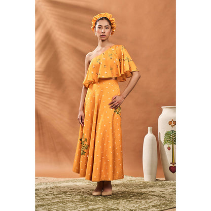 Masaba Yellow Spade Blossom Top with Skirt (Set of 2)