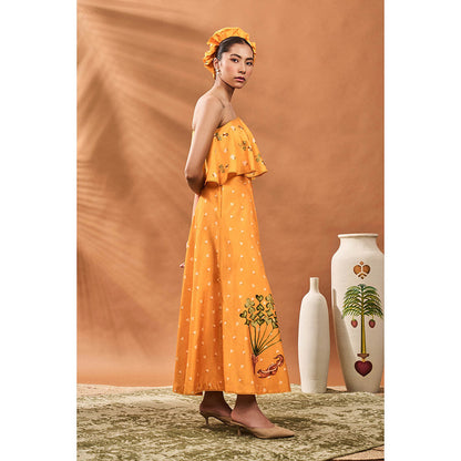 Masaba Yellow Spade Blossom Top with Skirt (Set of 2)