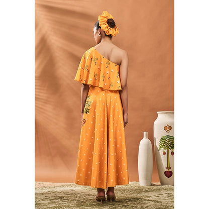 Masaba Yellow Spade Blossom Top with Skirt (Set of 2)
