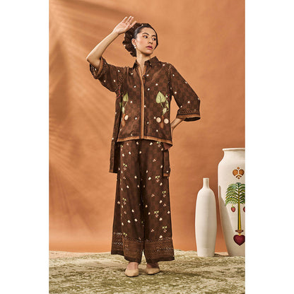 Masaba Brown Checkers Bloom Tunic with Palazzo (Set of 2)