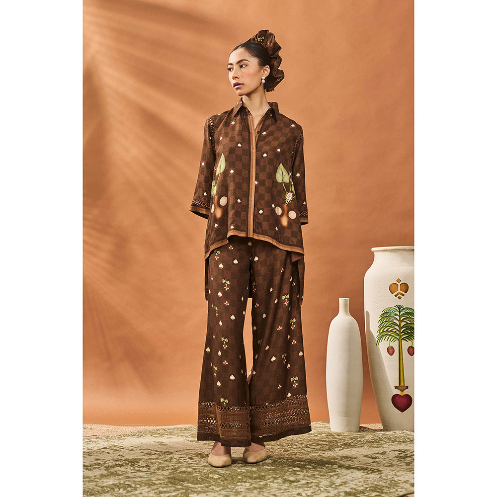 Masaba Brown Checkers Bloom Tunic with Palazzo (Set of 2)