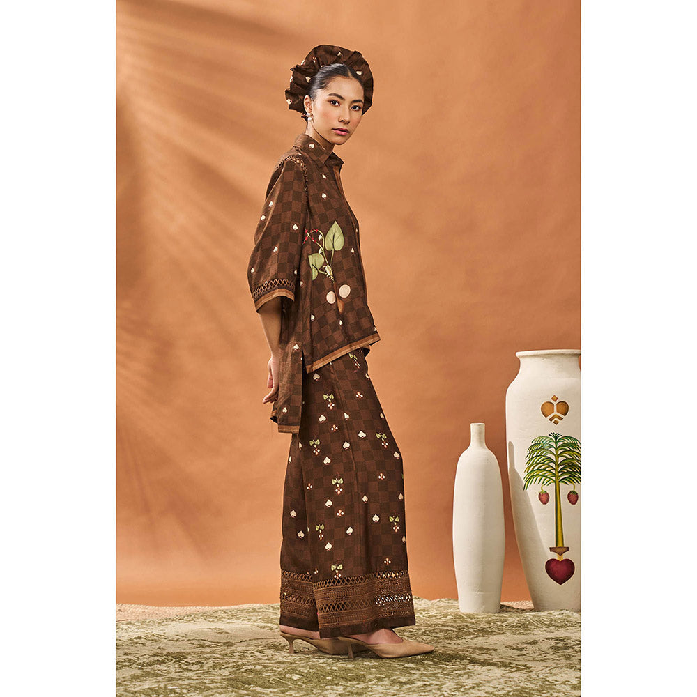 Masaba Brown Checkers Bloom Tunic with Palazzo (Set of 2)