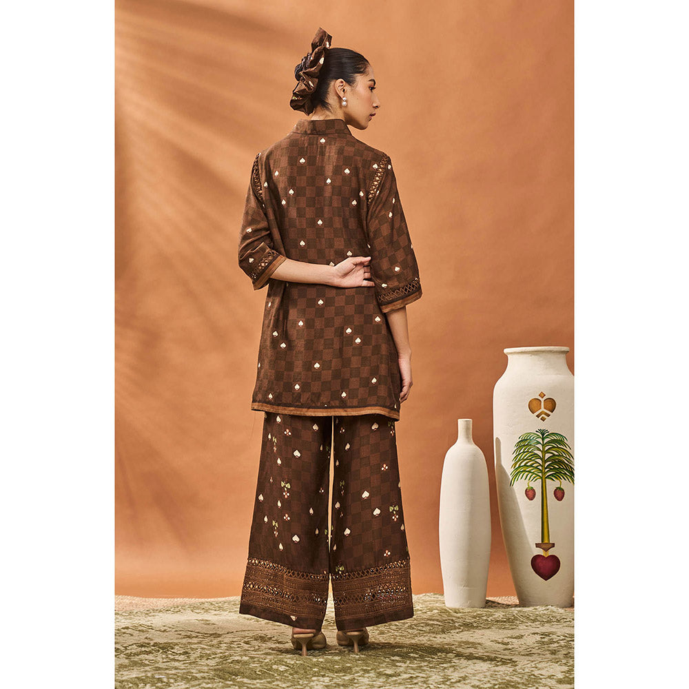 Masaba Brown Checkers Bloom Tunic with Palazzo (Set of 2)